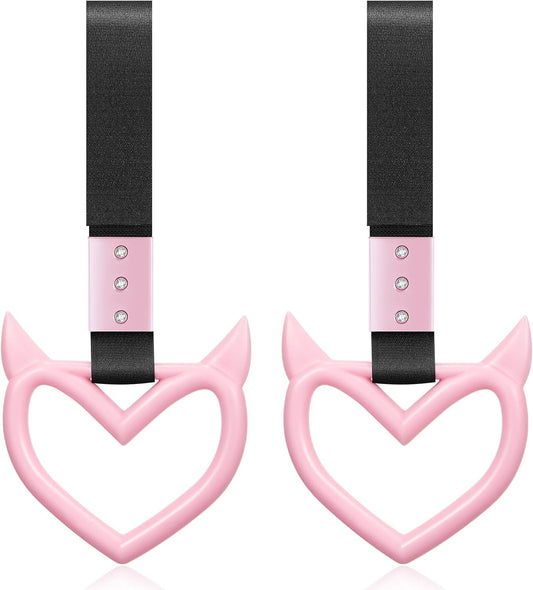 Fabbay 2 Pieces Heart Handle Keychains Car Accessory Heart Hand Strap Drift Charm for Car Interior Exterior Decoration(Pink,Devil Style)