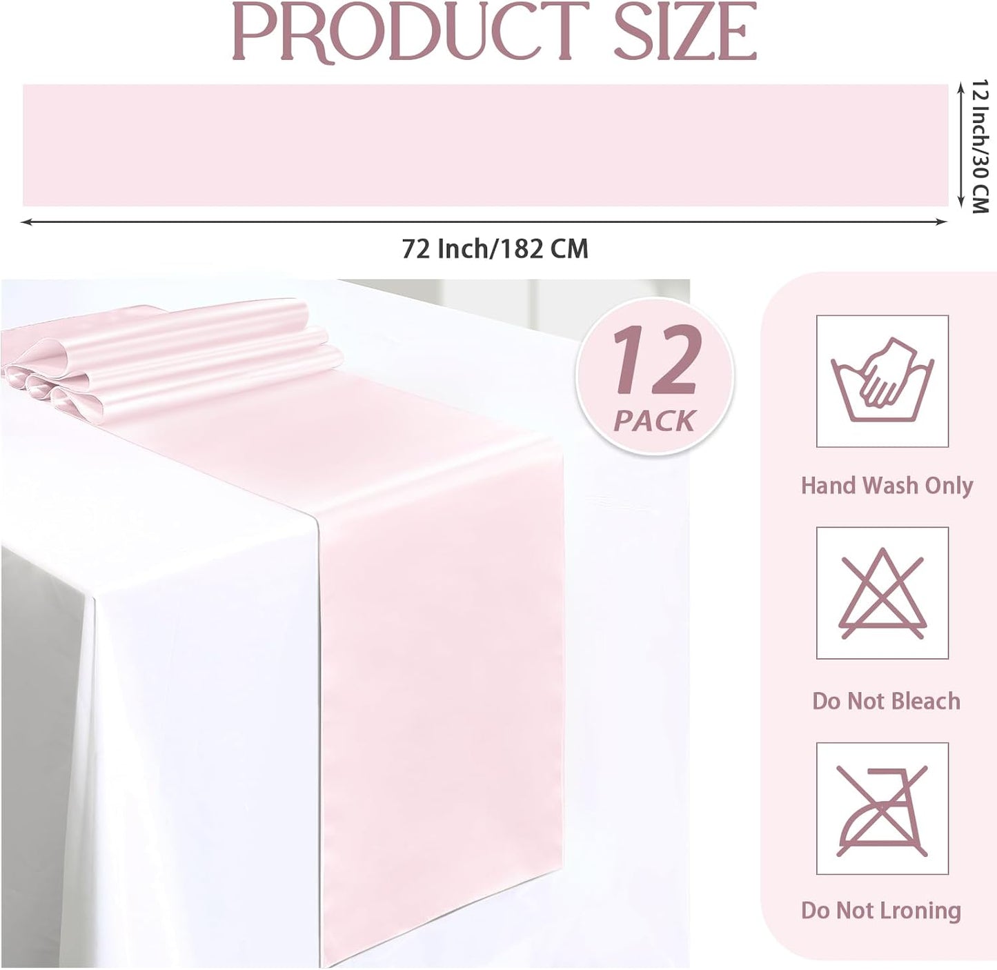 P Pothuiny 12 Pcs Light Pink Satin Table Runner 12 x 72 Inch Long Smooth Wedding Table Runners for Banquets, Graduations and Birthday Party Decoration