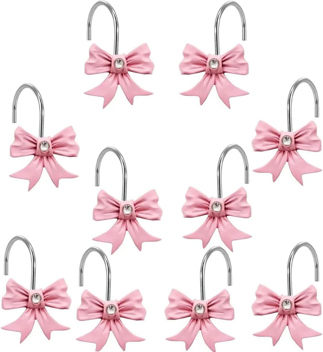 Decorative Shower Curtain Hooks 12PCS Pink Bow Knot Bathroom Shower Hooks Resin Decorative Curtain Hooks Curtain Rings for Bathroom Room Nursery Art Decors