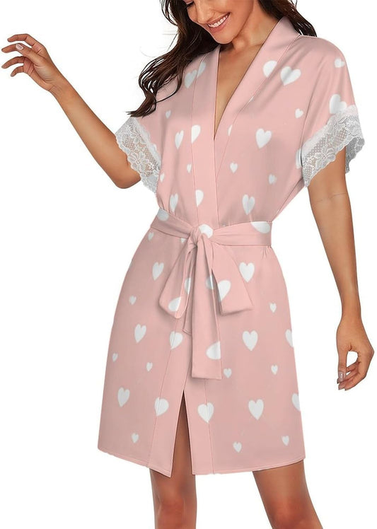 Red Pink Hearts Womens Robe Valentines Bath Robe Sexy Robes for Women