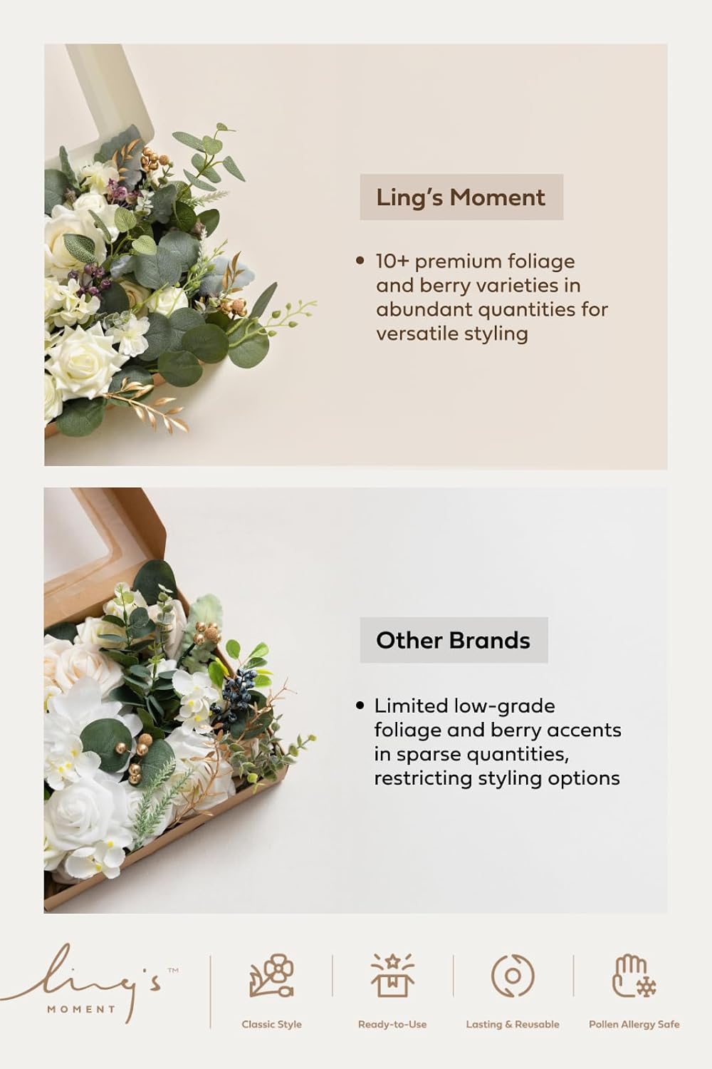 Ling's moment Fake Flowers Box, Faux Artificial Greenery Stems Foam Roses Gardenia Silk Ranunculus Peony Fabic Flower for Centerpieces Bouquet Wedding Vase, Dusty Rose & Pale Peach, Grand Combo