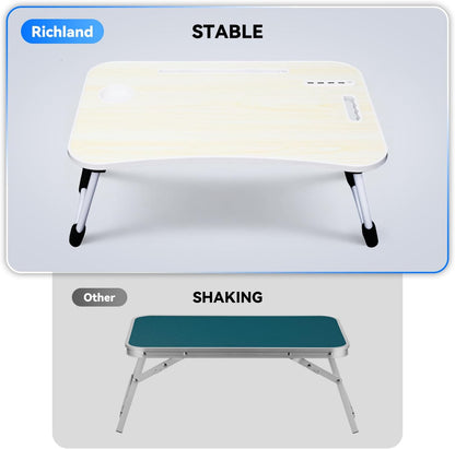 23.6 in Laptop Lap Desk, Foldable Laptop Table Tray with 4 USB Ports, 1 USB Charging Cable, Storage Drawer, Cup Holder, Bed Desk Stand Lap Tray Portable Standing Table for Bed Couch Floor