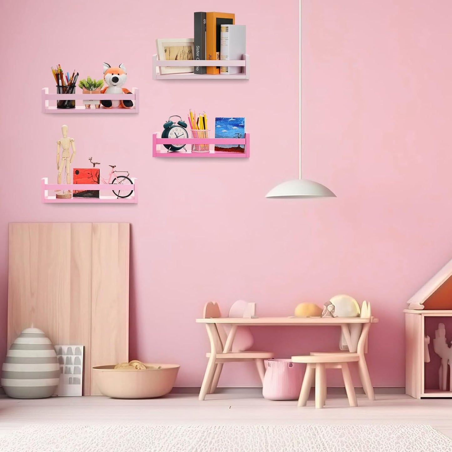 Suzile Set of 4 Nursery Book Shelves Floating Bookshelves Nursery Shelves for Wall Book Shelf Organizer Bathroom Storage Rack for Wall Decor(16 in,Gradient Pink)