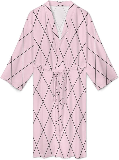 Checkered Pink Pattern Print Robes for Men Women, Soft Bathrobe Long Men Womens Robes Lightweight Cozy Bath Robe