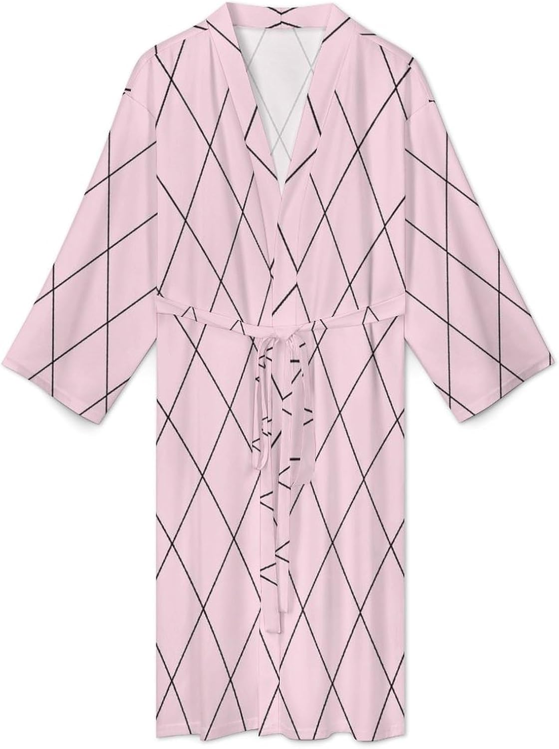Checkered Pink Pattern Print Robes for Men Women, Soft Bathrobe Lightweight Long Men Womens Robes Cozy Bath Robe