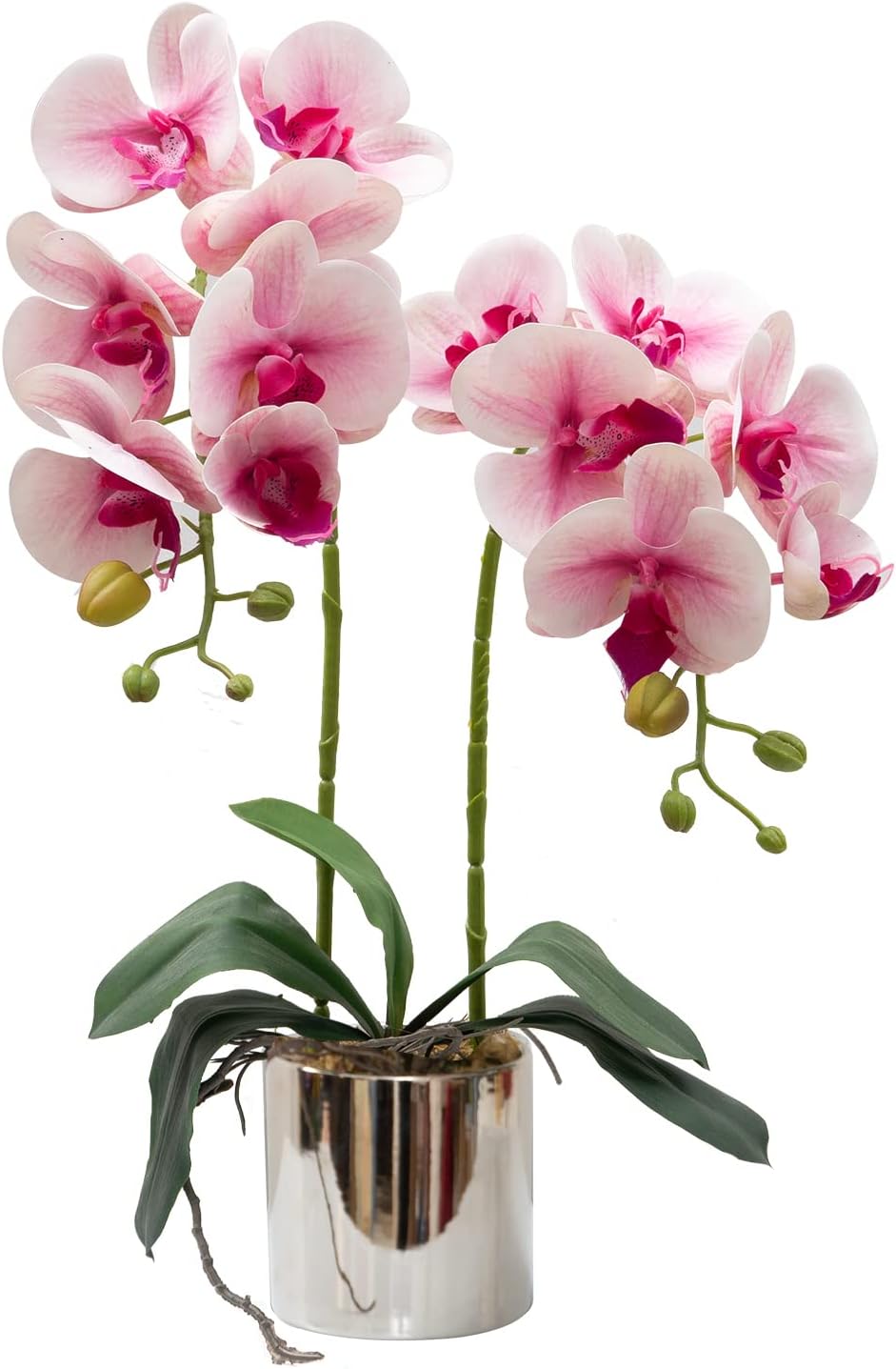 CXGS Artificial Orchid Flowers Light Pink Faux Orchids with Ceramic Vase Vivid Fake Phalaenopsis Flower Arrangement Gorgeous Artificial Plants for Wedding Party Exhibition Center Home Decor