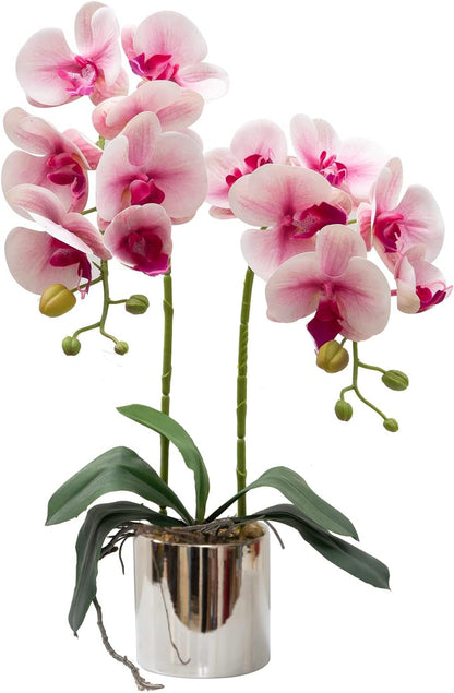 CXGS Artificial Orchid Flowers Light Pink Faux Orchids with Ceramic Vase Vivid Fake Phalaenopsis Flower Arrangement Gorgeous Artificial Plants for Wedding Party Exhibition Center Home Decor