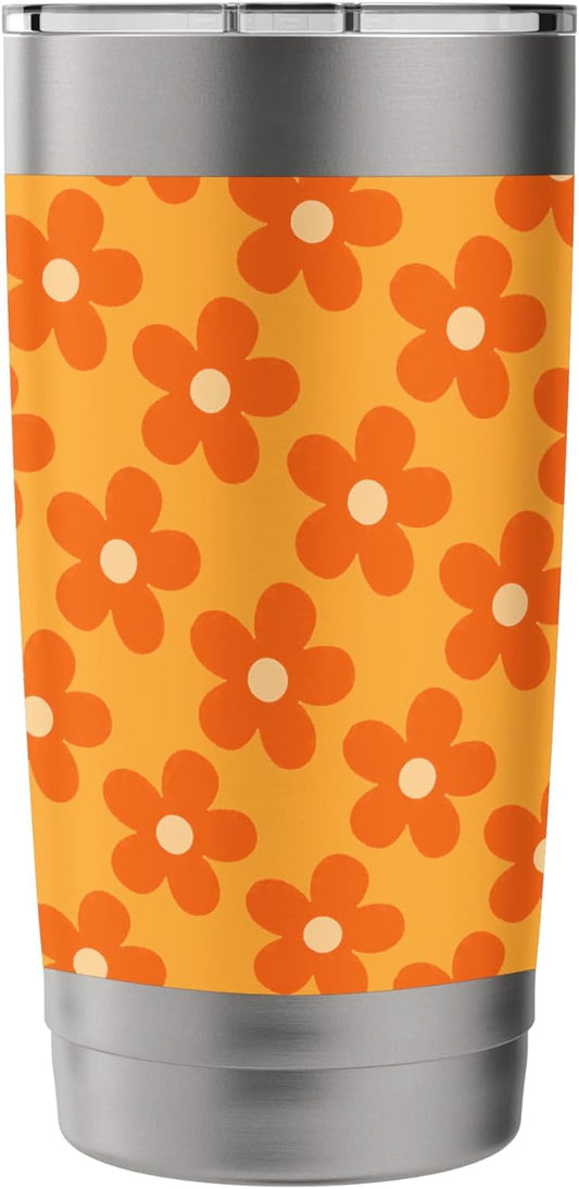 Orange Peach Floral Retro Flower Pattern Aesthetic Design Stainless Steel Insulated Tumbler