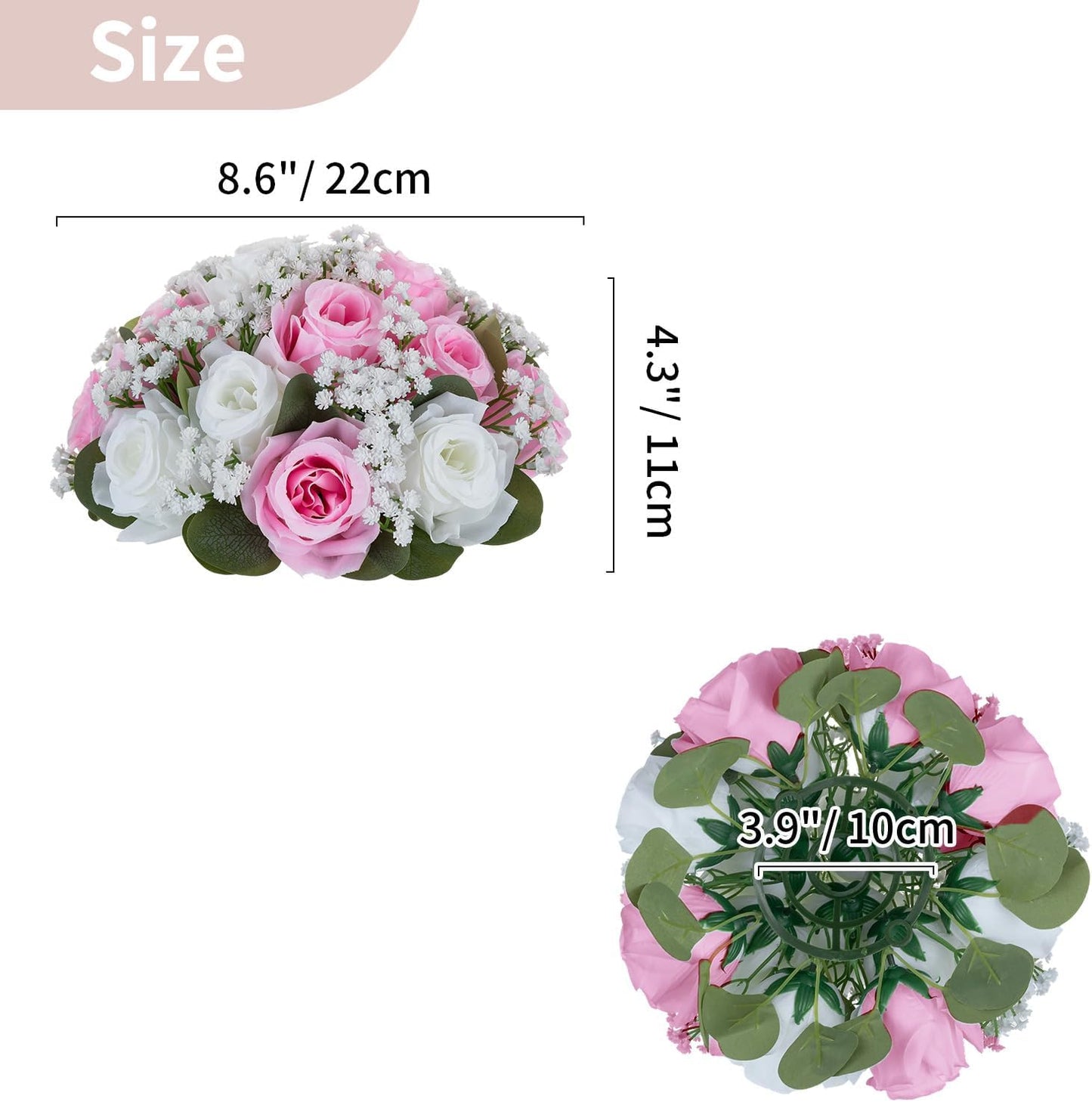NUPTIO Baby Breath Flower Balls: 2 Pcs 8.6 inch Diameter Pink Artificial Rose Fake Arrangement Bouquet Wedding Centerpieces Event Party Tables Decorations
