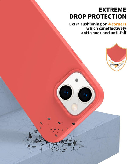 Compatible with iPhone 14 Case 6.1", Slim Silicone 3 Layers Full Covered Soft Gel Rubber Cover Protective Phone Case with Anti-Scratch Microfiber Lining (Peach)