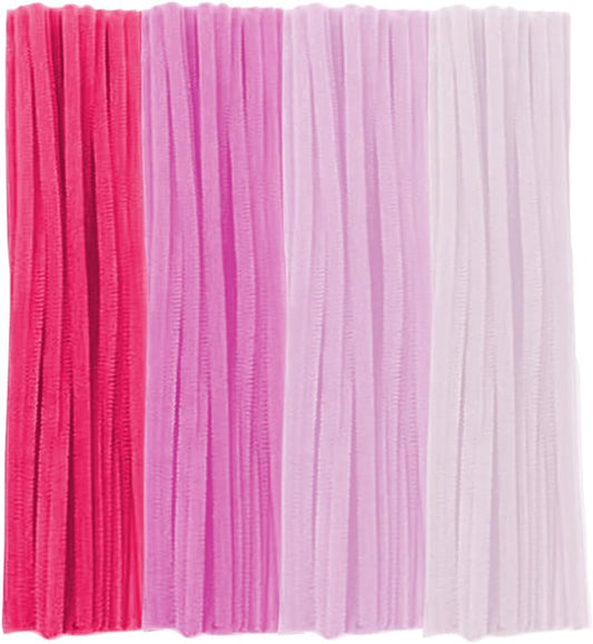 Pink Pipe Cleaners, 200 Pieces Chenille Stems Craft, 12 inch Long Fluffy Pipe Cleaners for Creative DIY Art Craft Projects, Home Decoration Supplies (6 mm x 30 cm, Pink Series-4 Colors)