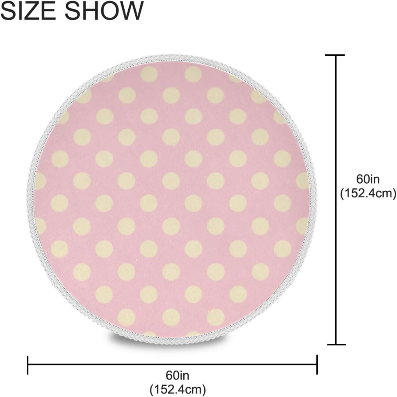 Peach Polka Dot Pattern Round Modern Tablecloth 60 Inch Machine Washable Polyester Lace Trimmed, Circular placemats for Picnic Home DecorSize 60in