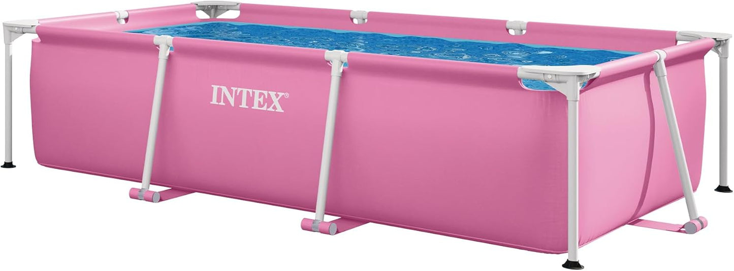 INTEX Rectangular Frame 8 ft 6 in x 5 ft 4 in x 26 in Above Ground Pool, Swimming Pool with Steel Frame, Pink - Pump Not Included