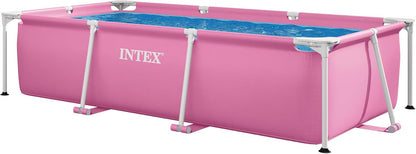 INTEX Rectangular Frame 8 ft 6 in x 5 ft 4 in x 26 in Above Ground Pool, Swimming Pool with Steel Frame, Pink - Pump Not Included