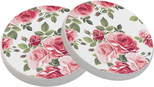oFloral Pink Rose Coasters for Drinks Nature Vintage Spring Romance Chic Drink Coaster Round 4 Inch for Coffee Table House Gifts Home Decor