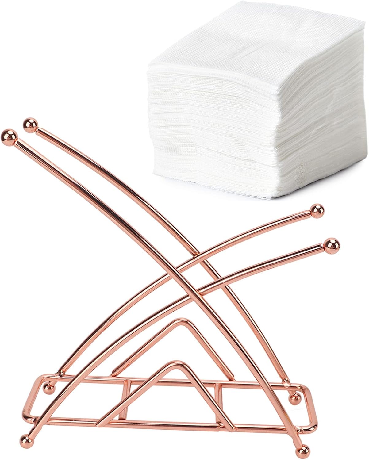 Napkin Holder, Wrought Iron, 6.3 x 6.6 Inch Kitchen Decor - Elegant X - Shaped Design, Durable Thickened Metal, Ideal for Dining Table Use (Rose Gold)