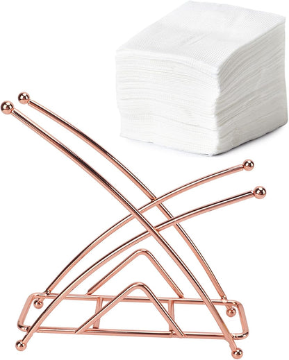 Napkin Holder, Wrought Iron, 6.3 x 6.6 Inch Kitchen Decor - Elegant X - Shaped Design, Durable Thickened Metal, Ideal for Dining Table Use (Rose Gold)