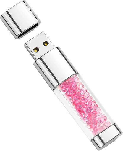 USB Flash Drive 32GB, BorlterClamp Cute Pink Crystal Thumb Drive Novelty Pen Drive Memory Stick