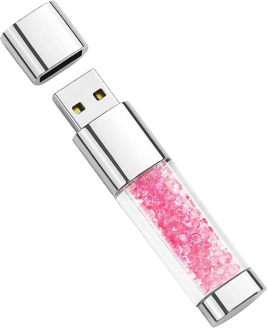 USB Flash Drive 32GB, BorlterClamp Cute Pink Crystal Thumb Drive Novelty Pen Drive Memory Stick