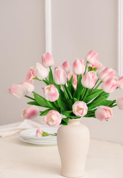 IPOPU 24PCS Real Touch Pink Tulips Artificial Flowers (Baby Pink, 13.4"H x 1.97"D) for Home Decor, Wedding Bouquet, Party & Baby Shower Centerpieces