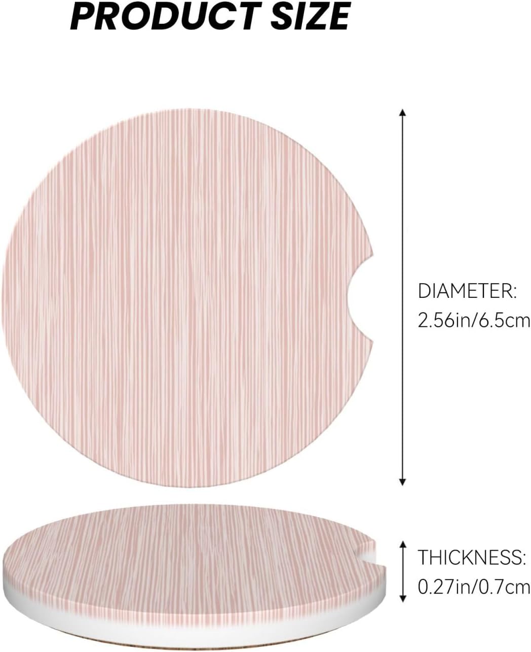 Light Pink Pastel Pattern Subtle Vertical Stripes Car Coasters for Cup Holders,2pcs Anti-Slip Ceramic Car Coasters with Finger Notch Car Accessories