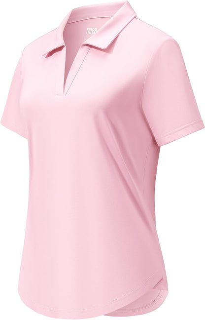 MIER Polo Shirts for Women V Neck Short Sleeve Golf Tennis Shirts Quick Dry Soft UPF 50+ Collared Active Tops, Lightweight