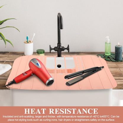Bathroom Sink Cover For Counter Space Makeup,Bathroom Foldable Sink Cover,Silicone Beauty Makeup Brush Cleaning Mat,for Beauty Tools, Bathroom Sink Organizer Countertop(Light Pink)
