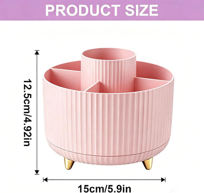 360 Rotating Makeup Brush Holder Organizer, 5-Slot Spinning Cosmetics Cup for Makeup Brushes, Nail Polish & Art Supply, Bathroom Vanity Desktop Organizer, Pink
