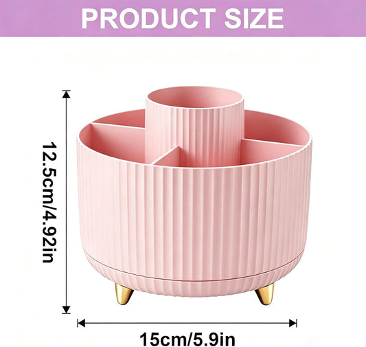360 Rotating Makeup Brush Holder Organizer, 5-Slot Spinning Cosmetics Cup for Makeup Brushes, Nail Polish & Art Supply, Bathroom Vanity Desktop Organizer, Pink