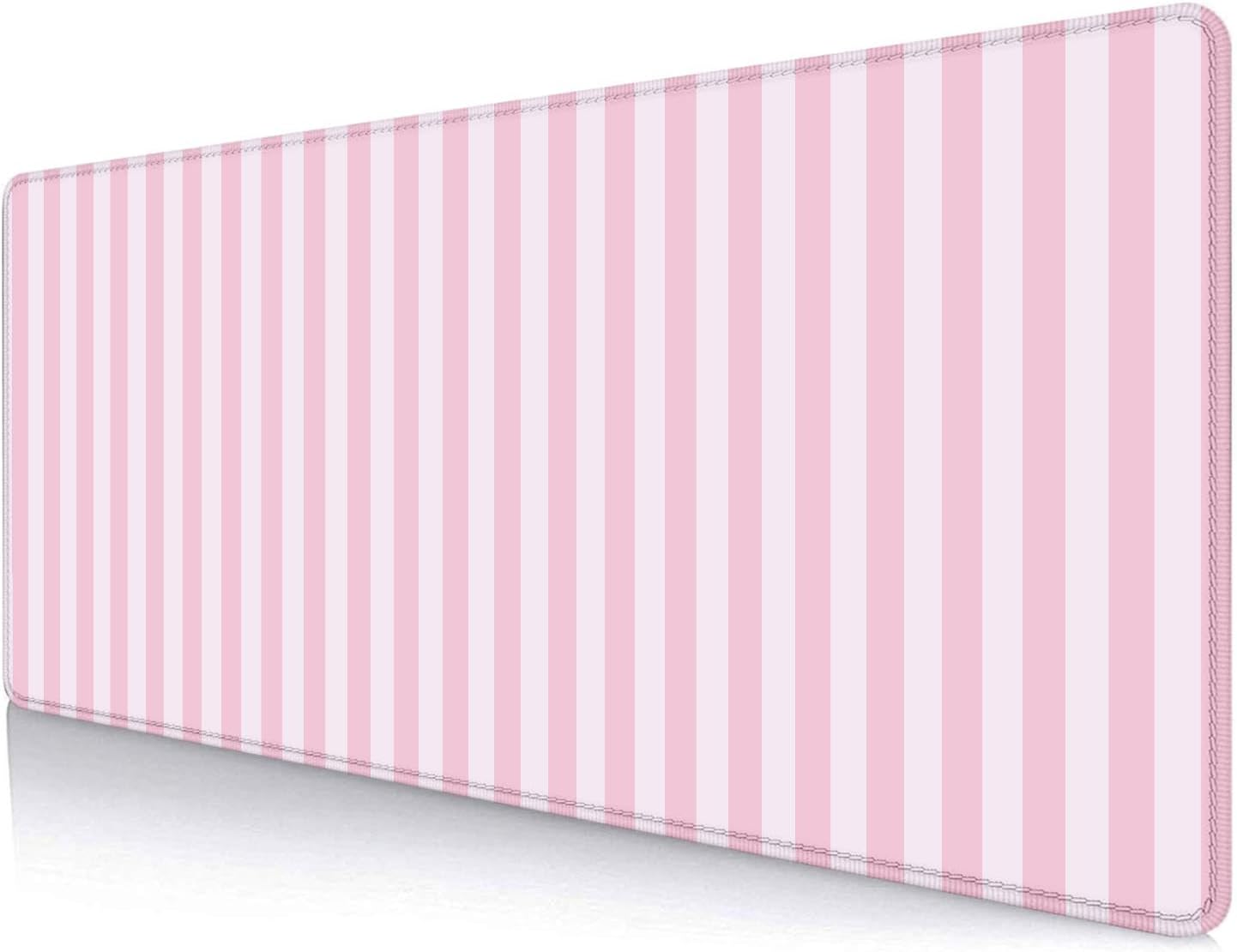 Light Pink Stripe Large Mouse Pad, Cute Pastel Desk Mat, Kawaii Aesthetic Computer Desk Pad, Desktop Mat, Extended Mat for Home Office Desk Decor for Women Gaming Keyboard Pad, 31.5 x 11.8 inch