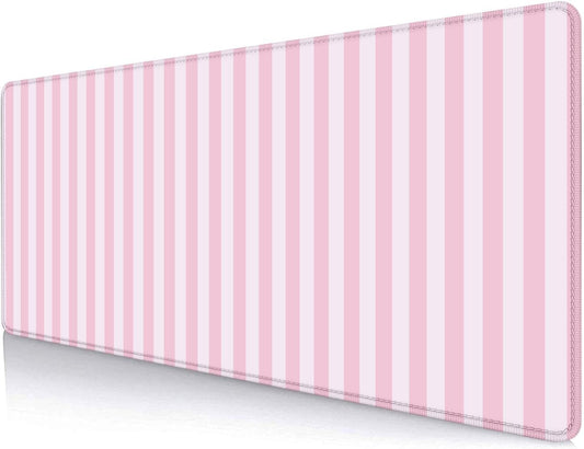 Light Pink Stripe Large Mouse Pad, Cute Pastel Desk Mat, Kawaii Aesthetic Computer Desk Pad, Desktop Mat, Extended Mat for Home Office Desk Decor for Women Gaming Keyboard Pad, 31.5 x 11.8 inch
