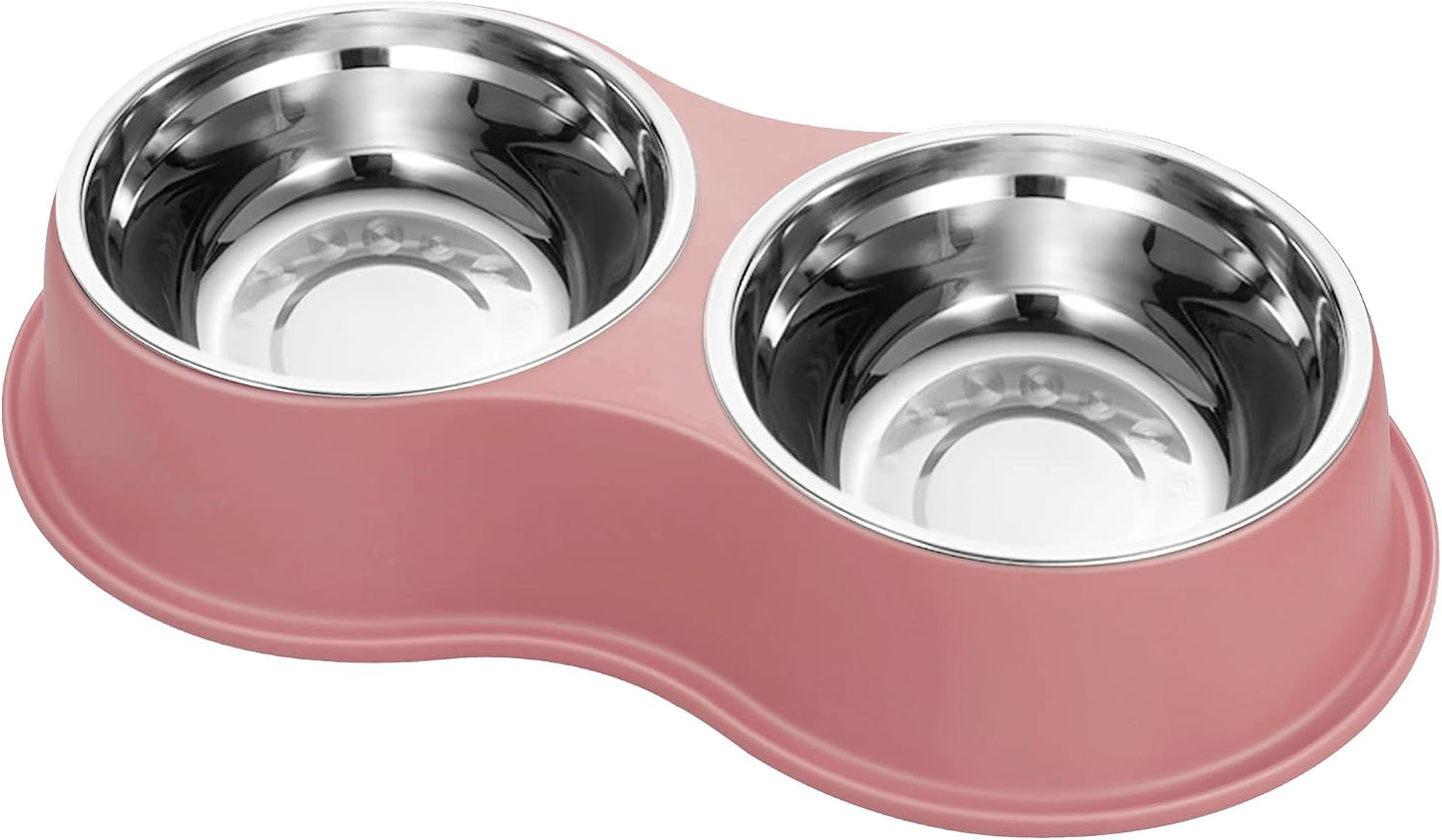 Epetslove Dog Bowls Double Dog Water and Food Bowls Stainless Steel Bowls with Non-Slip Resin Station, Pet Feeder Bowls for Puppy Medium Dogs Cats
