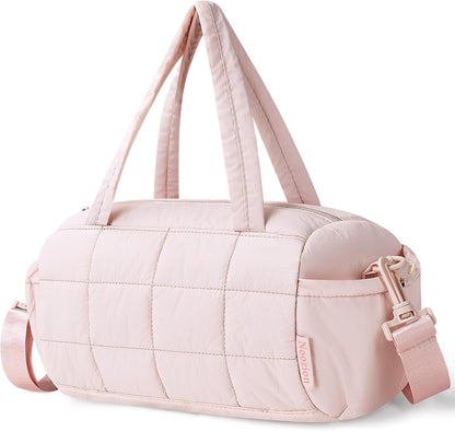 Noozion 12 Inch Mini Gym Bag for Women, Lightweight Quilted Crossbody Duffle Bag with Wet Pocket, Dual Side Pockets, Adjustable Strap, Small Workout Bag for Yoga, Pilates, Swimming & Daily Use