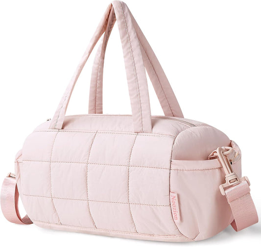 Noozion 12 Inch Mini Gym Bag for Women, Lightweight Quilted Crossbody Duffle Bag with Wet Pocket, Dual Side Pockets, Adjustable Strap, Small Workout Bag for Yoga, Pilates, Swimming & Daily Use