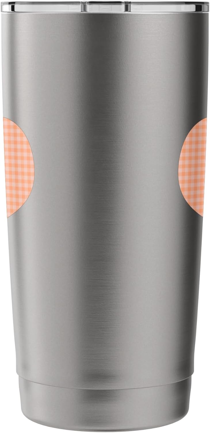 Cute Pastel Coral Peach Plaid Gingham Checkered Pattern Stainless Steel Insulated Tumbler