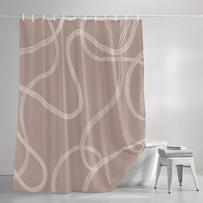 Minimalist Wavy Lines Shower Curtain for Bathroom Abstract Modern Artistic Pink Cream Fabric Shower Curtain Liner Waterproof Cloth Bath Curtains Set 12 Hooks 48 * 72IN