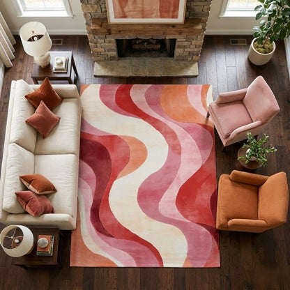 5x7 Area Rugs for Living Room，Modern Abstract Pink and Terracotta Watercolor Design Rug，Non-Slip Washable， Bedroom, Dining Room, Home Office