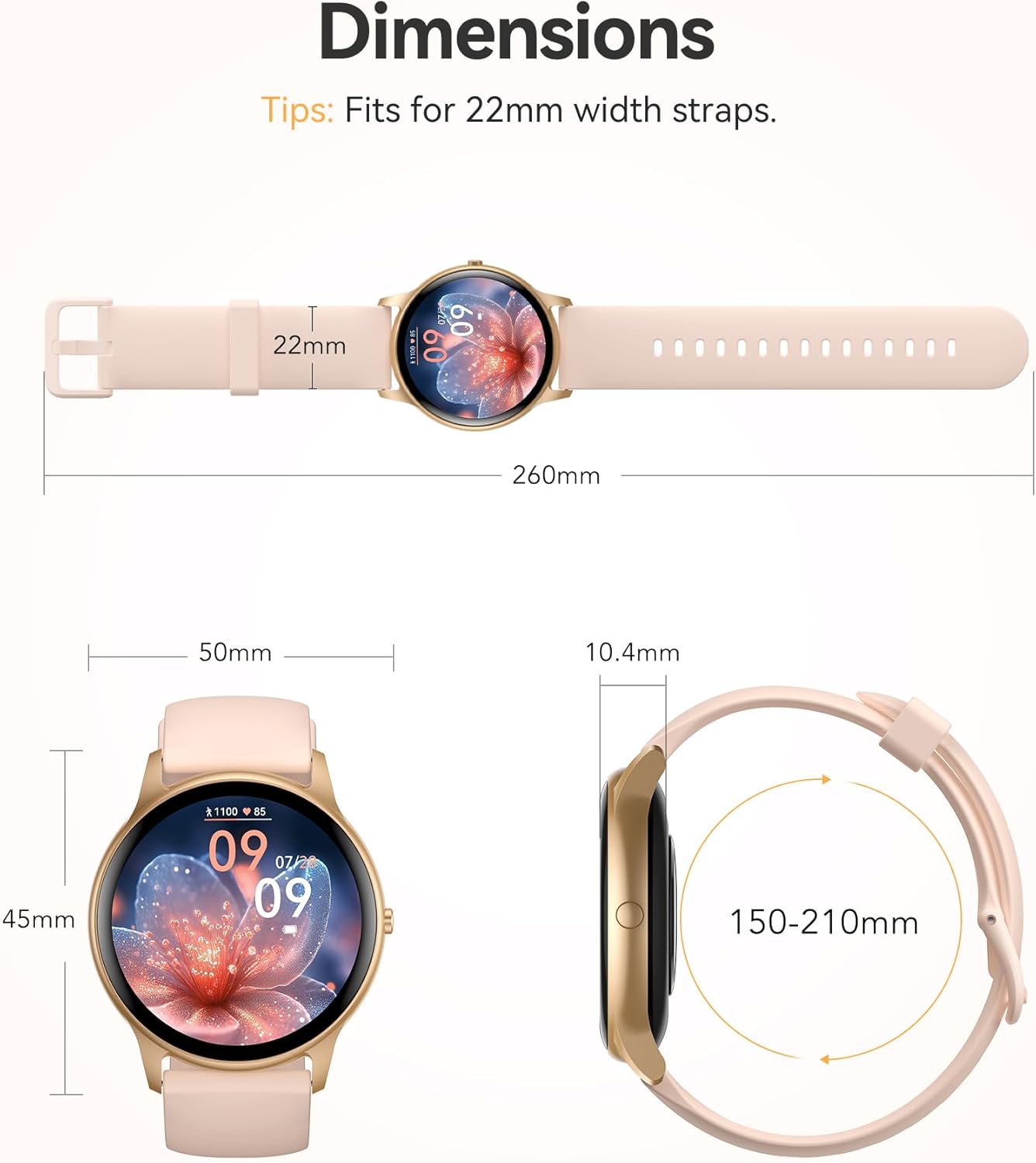 AGPTEK 5ATM Waterproof Smart Watch for Women with 100+ Sports Modes, Pink | Ultra-Clear Screen Fitness Tracker with Sleep Monitor, Heart Rate Monitor, Pedometer, Compatible with Android & iOS