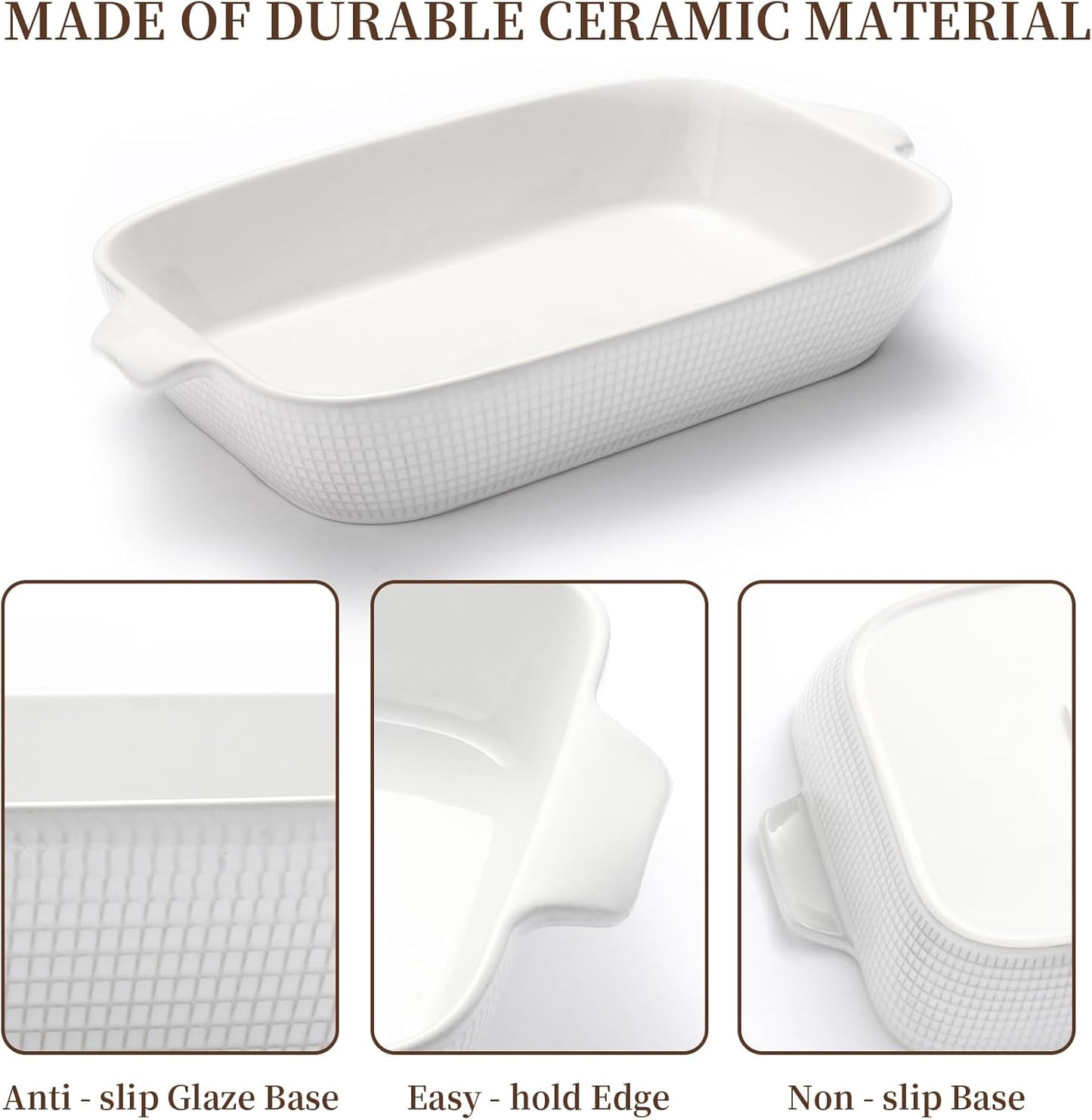 Ceramic Casserole Dishes Set of 3, Stoneware Baking Pans for Oven, Rectangular Lasagna Dish & Bakeware Set, Pink (14.7’’/12.4’’/10.3’’)
