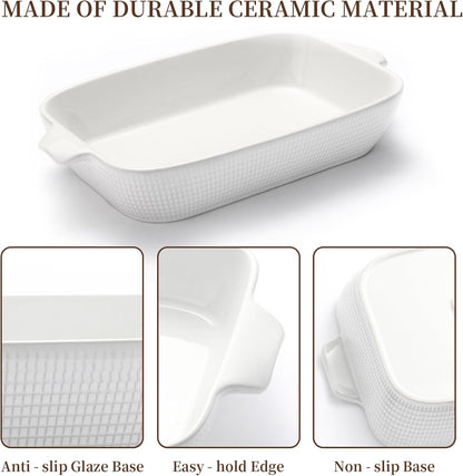 Ceramic Casserole Dishes Set of 3, Stoneware Baking Pans for Oven, Rectangular Lasagna Dish & Bakeware Set, Pink (14.7’’/12.4’’/10.3’’)