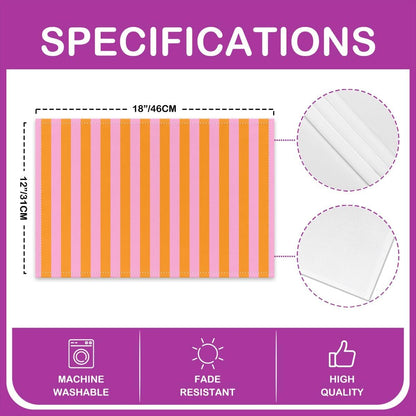 Kids Pink Orange Placemats Set of 4, Abstract Place Mat for Kitchen Dining Table Party Decor Indoor Outdoor 18"x12" Non-Slip Easy to Clean Stripes Table Mats Soft Women Men Geometric