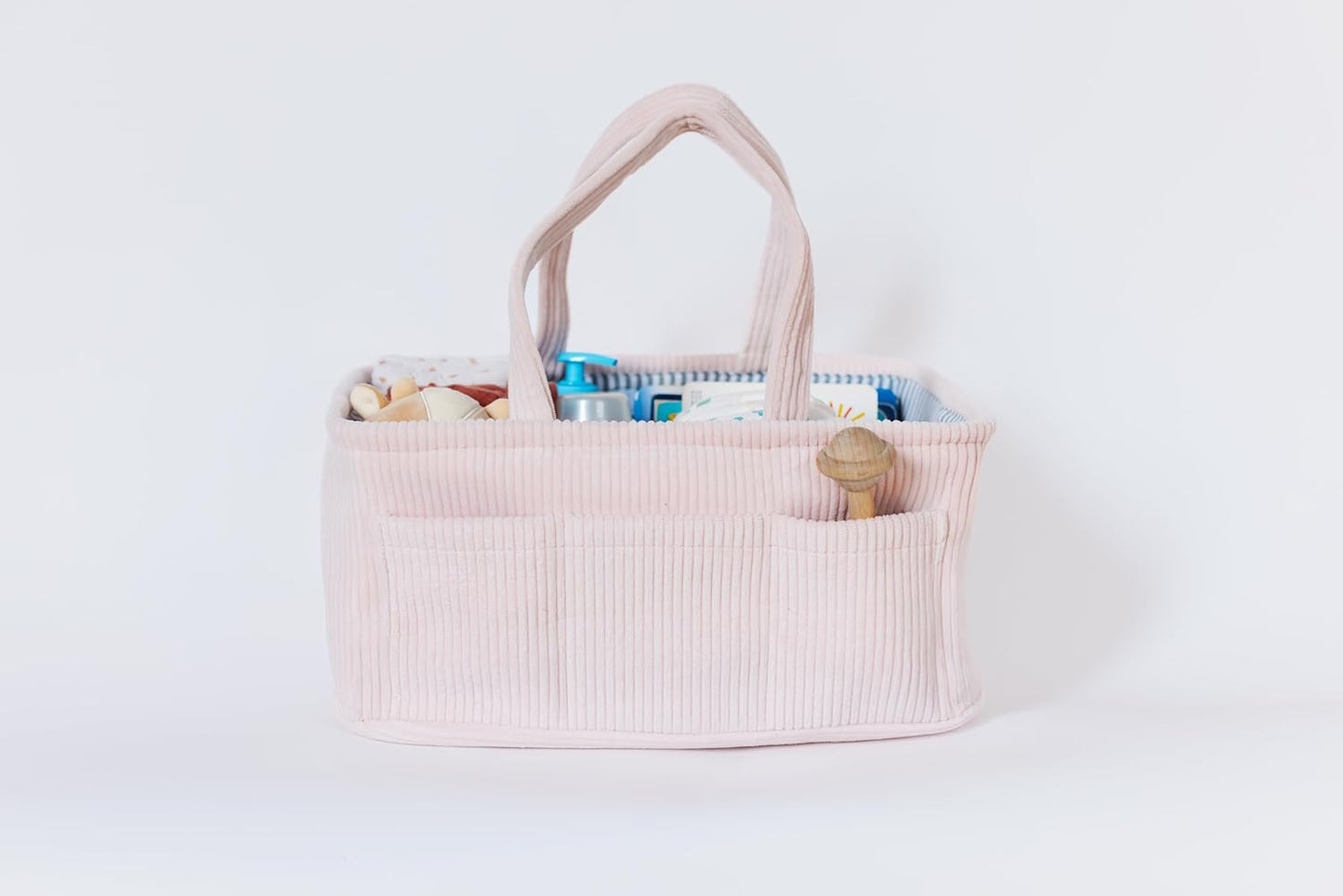 Diaper Caddy Organizer - Baby Pink Curdoroy Baby Storage Bin for Nursery & Car | Baby Shower Basket & registry Essential