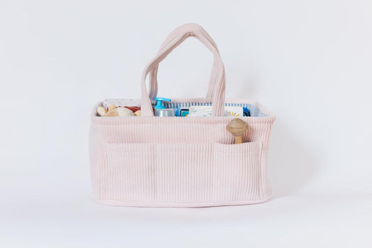 Diaper Caddy Organizer - Baby Pink Curdoroy Baby Storage Bin for Nursery & Car | Baby Shower Basket & registry Essential