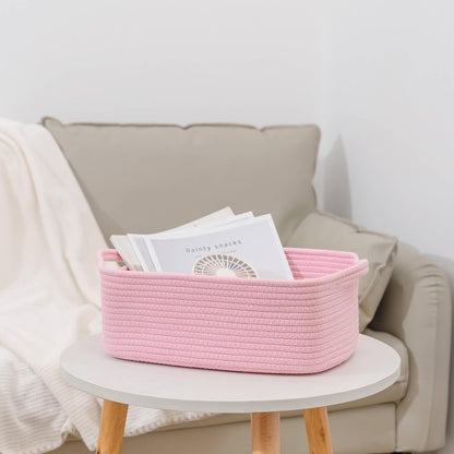 CubesLand Cute and Durable Small Cotton Rope Basket for Organizing, Woven Closet Storage Bin,Shelves Closet Storage Basket, Bathroom Storage Organizer Bin, Nursery Toy Basket Bin, Pink Basket