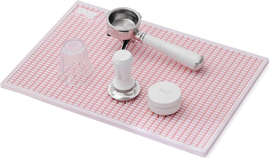 Coffee Bar Mat, 10mm Thick Non-Slip Rubber Bar Drip Tray, Heavy Duty Waterproof Bartender Mat for Countertops, Dishwasher Safe, Easy Clean for Coffee, Beer, Cocktail, Kitchen (Pink, 12*18)