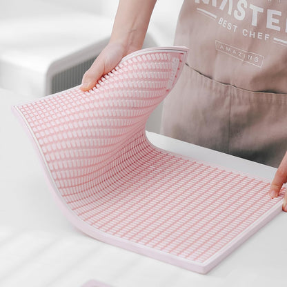 Coffee Bar Mat, 10mm Thick Non-Slip Rubber Bar Drip Tray, Heavy Duty Waterproof Bartender Mat for Countertops, Dishwasher Safe, Easy Clean for Coffee, Beer, Cocktail, Kitchen (Pink, 12*18)