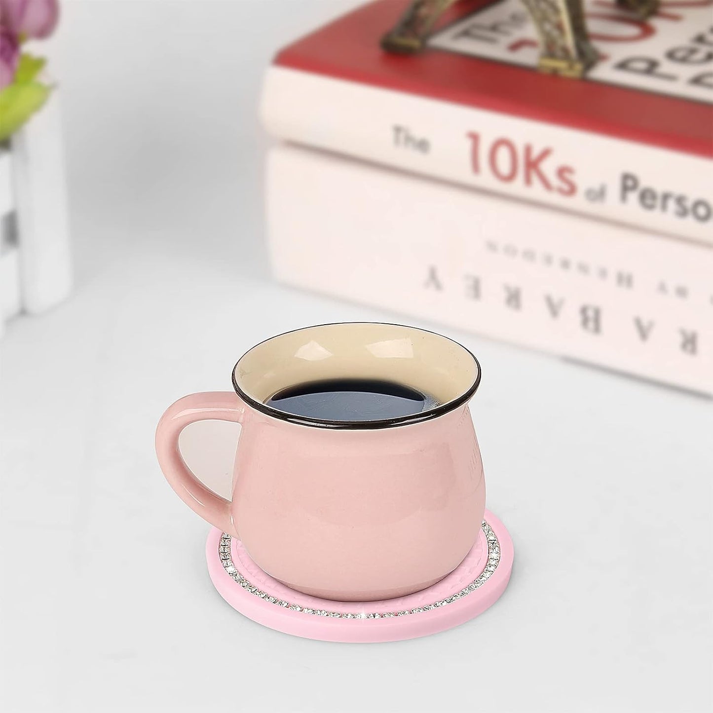 2 Pack Bling Cup Holder Insert Coasters, 2.75 Inch Soft Crystal Rhinestone Rubber Pad Set Round Auto Drink Coaster Car Interior Accessories (Pink)