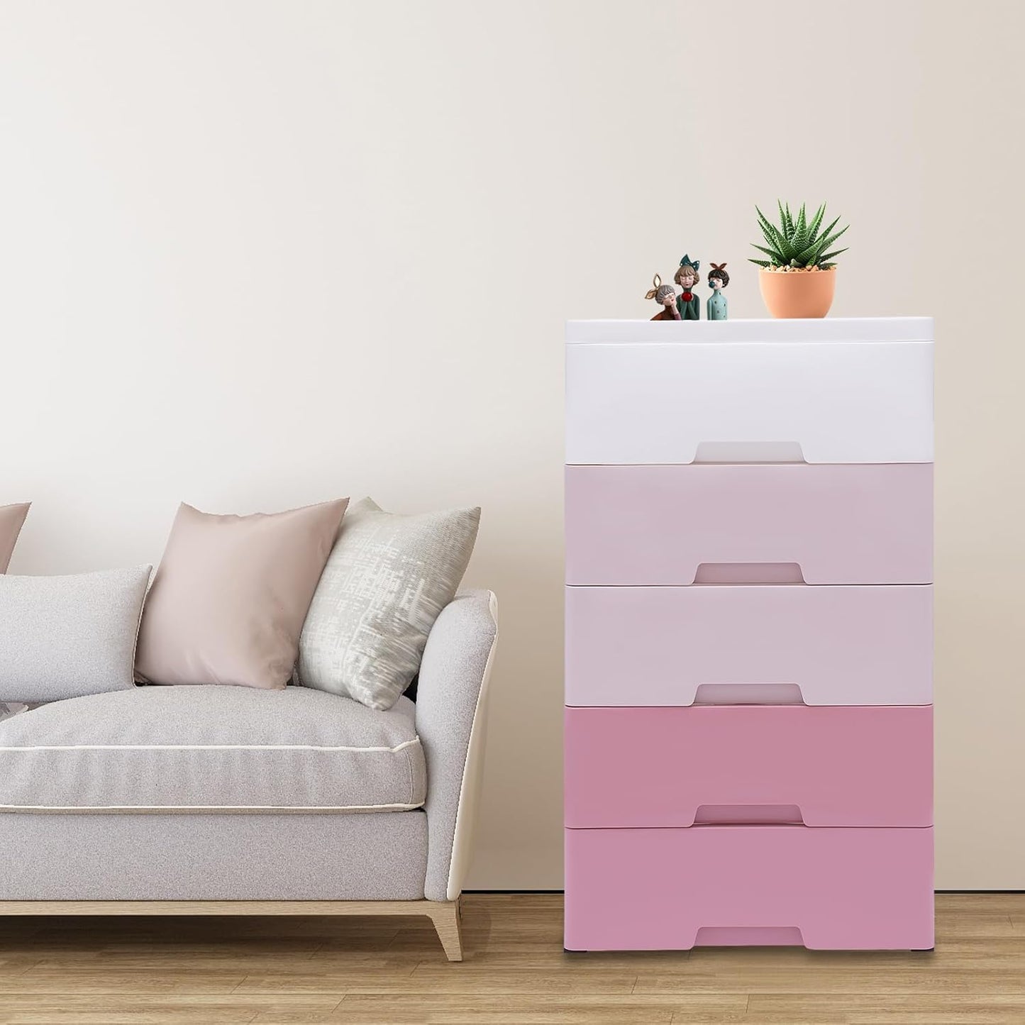 Vertical Dresser Storage Tower,Plastic Drawers Dresser,Storage Cabinet with 5 Drawers,Organizer Unit,Organizer for Bedroom (Gradient Pink 17.1 * 11.4 * 31.5in)