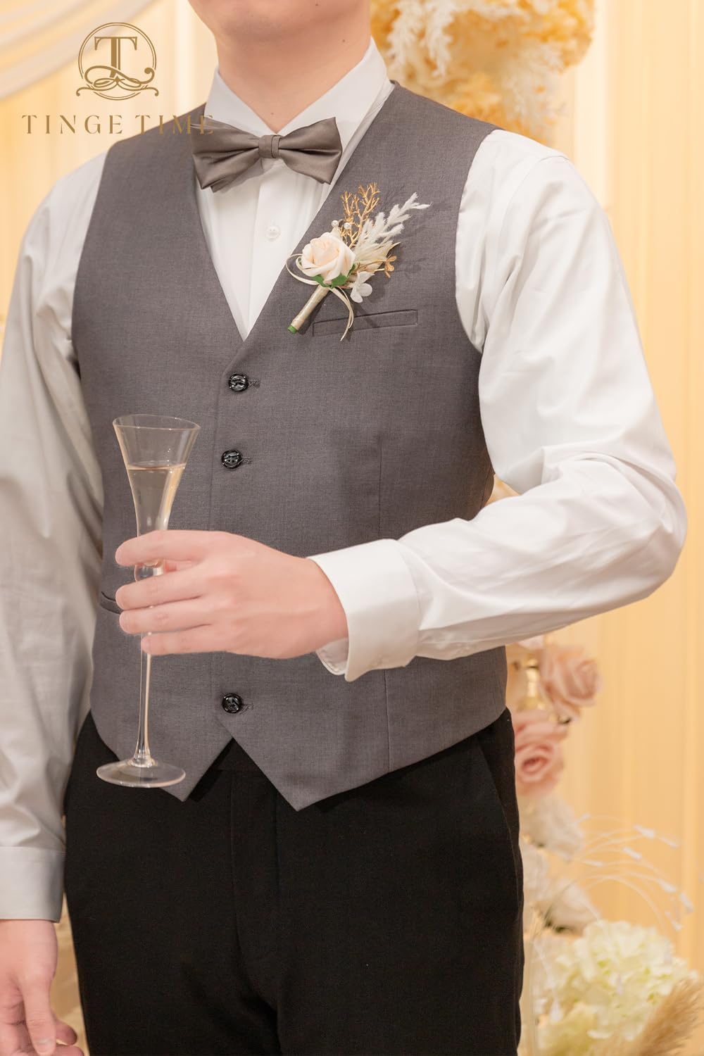 TINGE TIME Boutonniere for Men, Groom and Best Man Boutonniere for Wedding Ceremony Anniversary, Formal Dinner Party and Rustic Wedding Marriage (Champagne&Pink)