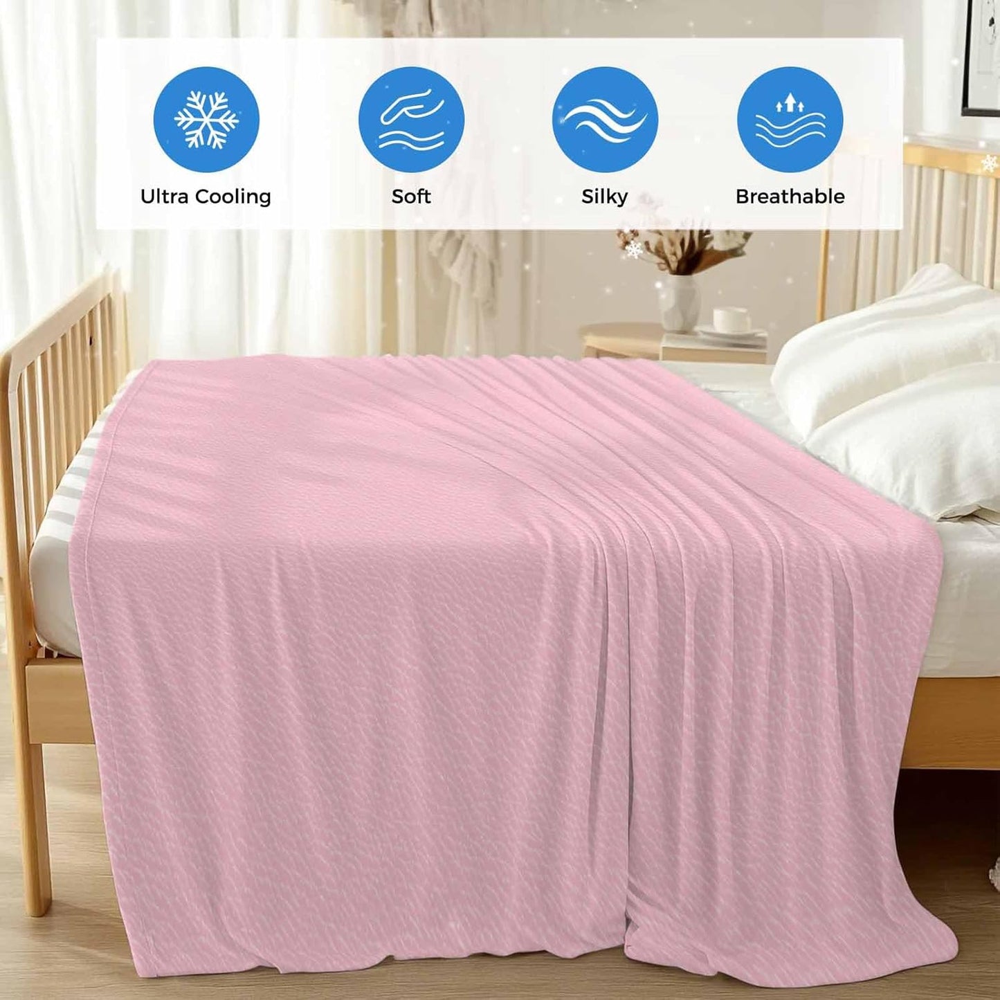 Solid Pink Cooling Blanket, Lightweight Breathable Summer Throw Blanket with Double Sided Cold Effect,Romantic Minimalism Abstract Denim Texture Picnic Beach Blankets Bed Sheet for Sleepers 30"x40"
